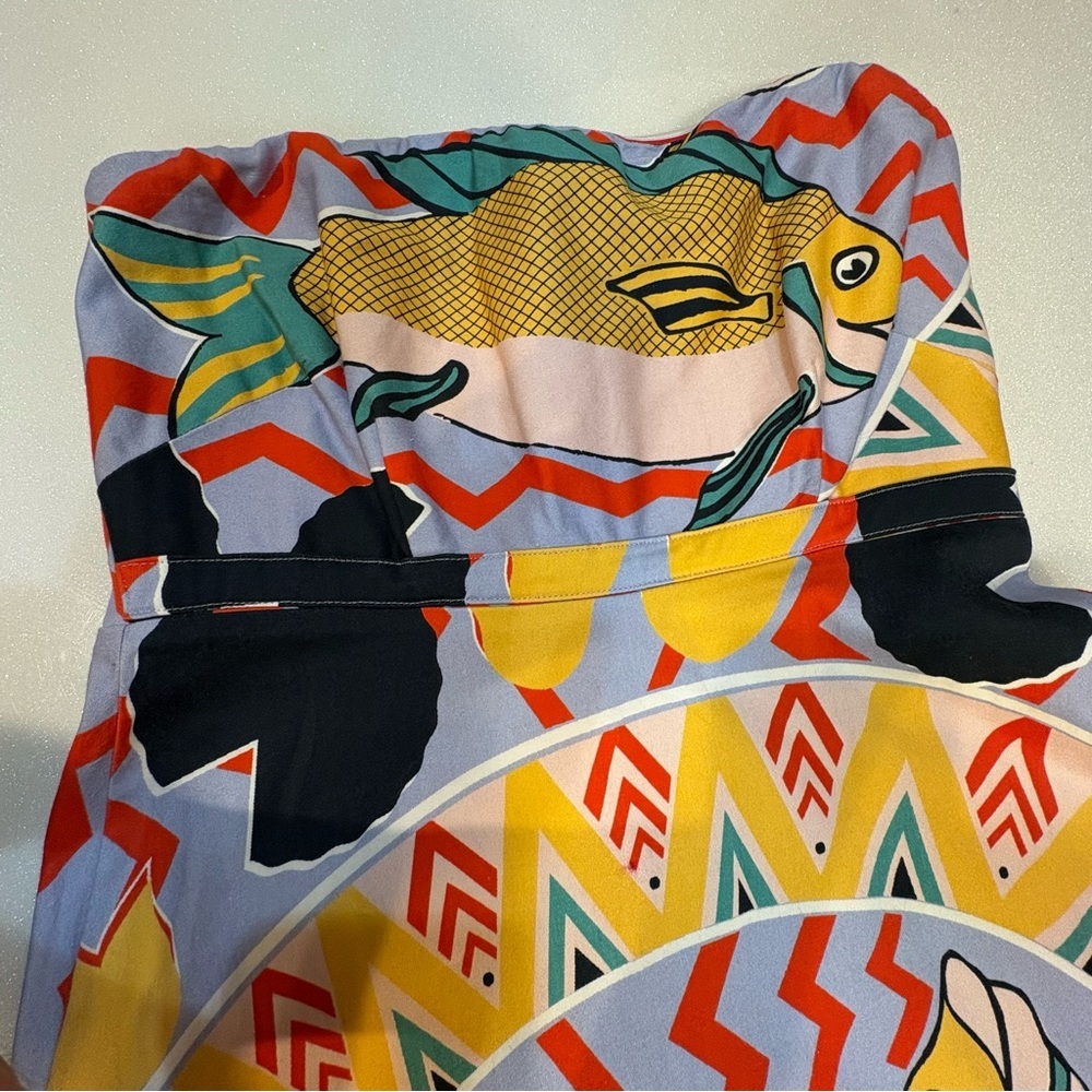 Eva Franco Dress Strapless Bold Fish Print Art To Wear Yellow Blue Black Pink - Picture 5 of 15